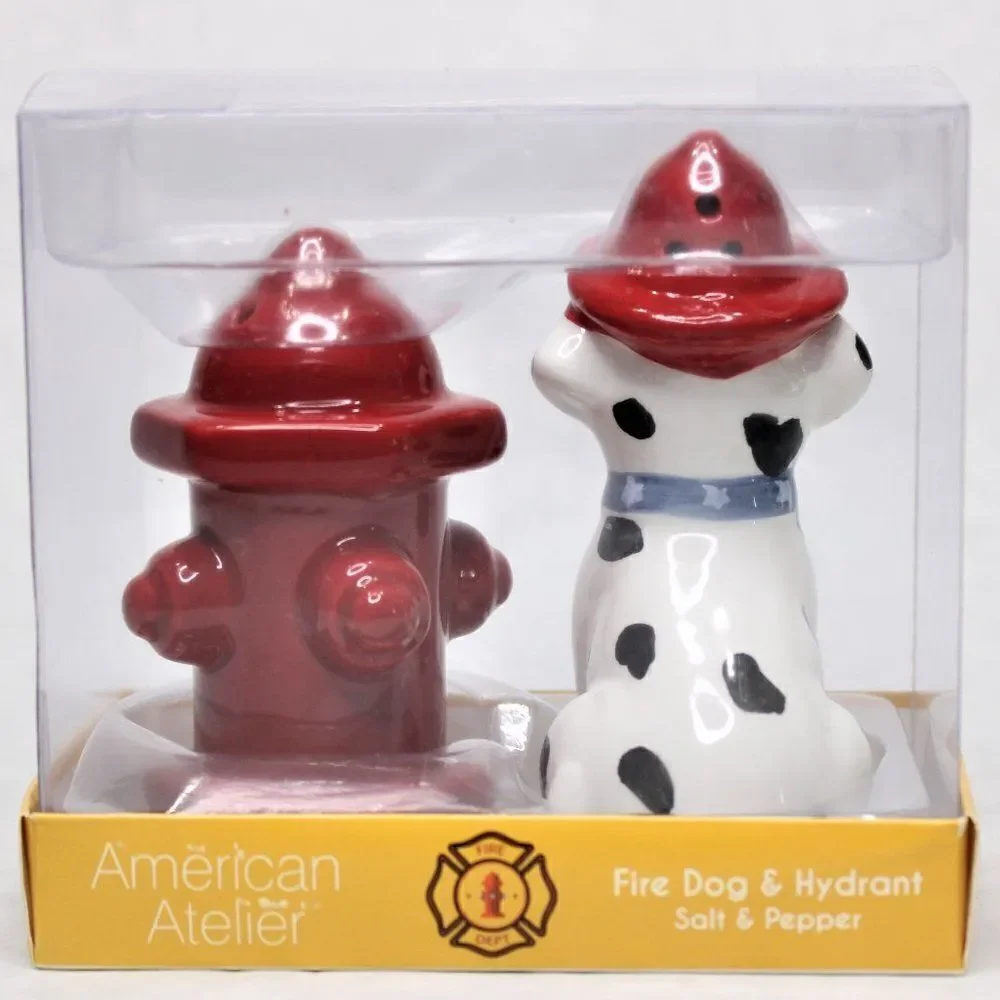 Collectable Dalmatian Puppy Dog & Red Fire Hydrant Salt & Pepper Shakers